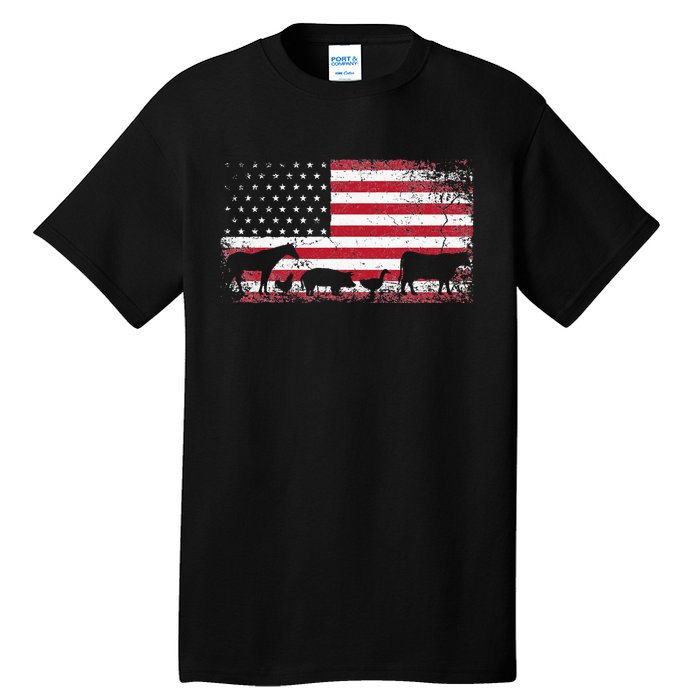 American Flag 4th of July Chicken Horse Cow Pig Farm Gift Tall T-Shirt