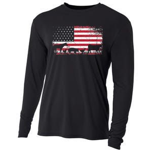 American Flag 4th of July Chicken Horse Cow Pig Farm Gift Cooling Performance Long Sleeve Crew