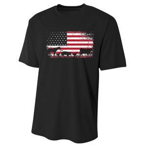 American Flag 4th of July Chicken Horse Cow Pig Farm Gift Performance Sprint T-Shirt