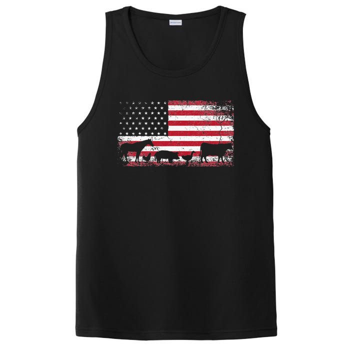 American Flag 4th of July Chicken Horse Cow Pig Farm Gift PosiCharge Competitor Tank