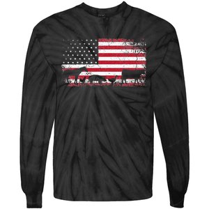 American Flag 4th of July Chicken Horse Cow Pig Farm Gift Tie-Dye Long Sleeve Shirt