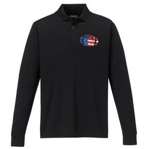 American Football 4th July Usa Flag Patriotic Gift Performance Long Sleeve Polo