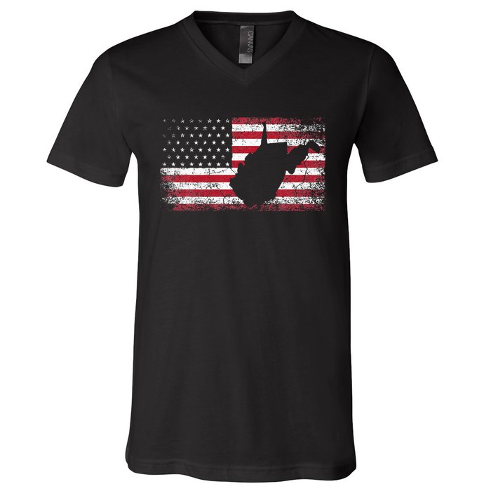 American Flag 4th Of July West Virginia Wv V-Neck T-Shirt