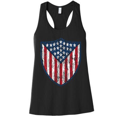 American Flag 4th Of July USA Veteran Military Army Soldier Women's Racerback Tank