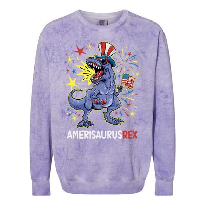 American Flag 4th of July T Rex Dinosaur Amerisaurus Rex Boy Colorblast Crewneck Sweatshirt