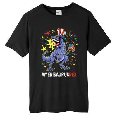 American Flag 4th of July T Rex Dinosaur Amerisaurus Rex Boy Tall Fusion ChromaSoft Performance T-Shirt