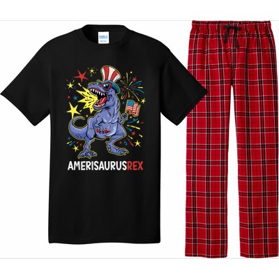 American Flag 4th of July T Rex Dinosaur Amerisaurus Rex Boy Pajama Set