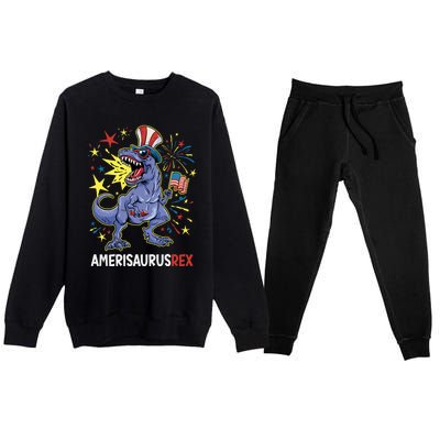 American Flag 4th of July T Rex Dinosaur Amerisaurus Rex Boy Premium Crewneck Sweatsuit Set