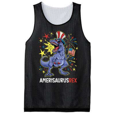 American Flag 4th of July T Rex Dinosaur Amerisaurus Rex Boy Mesh Reversible Basketball Jersey Tank