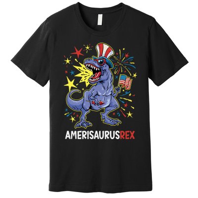 American Flag 4th of July T Rex Dinosaur Amerisaurus Rex Boy Premium T-Shirt