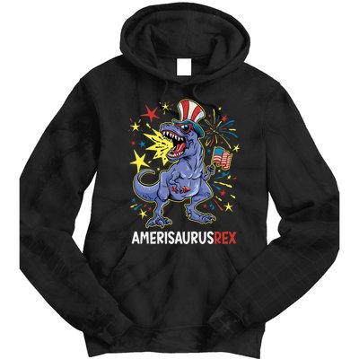 American Flag 4th of July T Rex Dinosaur Amerisaurus Rex Boy Tie Dye Hoodie