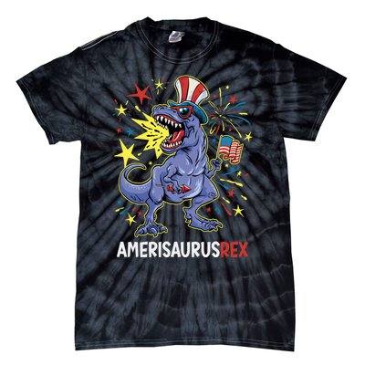 American Flag 4th of July T Rex Dinosaur Amerisaurus Rex Boy Tie-Dye T-Shirt