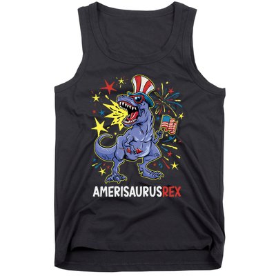 American Flag 4th of July T Rex Dinosaur Amerisaurus Rex Boy Tank Top