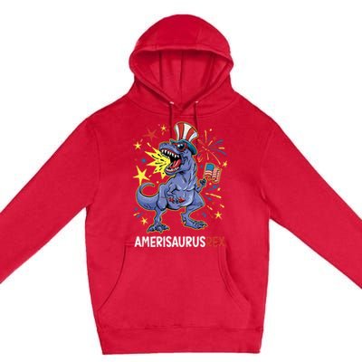 American Flag 4th of July T Rex Dinosaur Amerisaurus Rex Boy Premium Pullover Hoodie