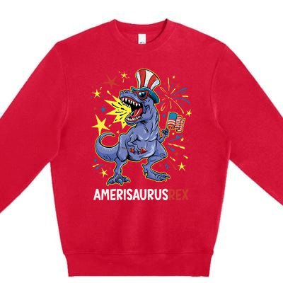 American Flag 4th of July T Rex Dinosaur Amerisaurus Rex Boy Premium Crewneck Sweatshirt