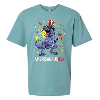 American Flag 4th of July T Rex Dinosaur Amerisaurus Rex Boy Sueded Cloud Jersey T-Shirt