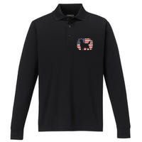 American Flag 4th of July Golden Retriever Dad Mom Dog Lover Performance Long Sleeve Polo