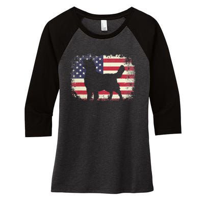 American Flag 4th of July Golden Retriever Dad Mom Dog Lover Women's Tri-Blend 3/4-Sleeve Raglan Shirt