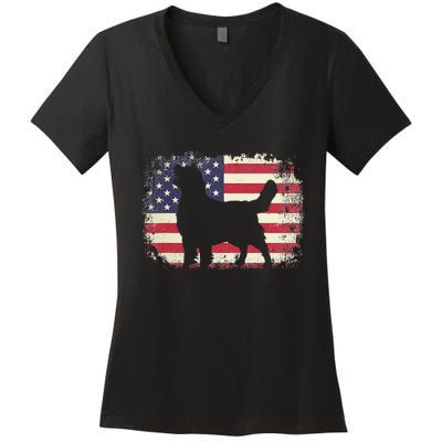 American Flag 4th of July Golden Retriever Dad Mom Dog Lover Women's V-Neck T-Shirt