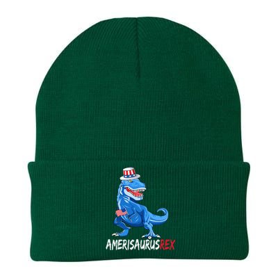 American Flag 4th of July T Rex Dinosaur Amerisaurus Rex Knit Cap Winter Beanie