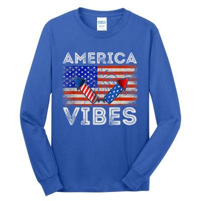 American Flag 4th Of July America Vibes Funny Gift Tall Long Sleeve T-Shirt