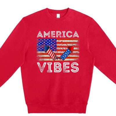 American Flag 4th Of July America Vibes Funny Gift Premium Crewneck Sweatshirt