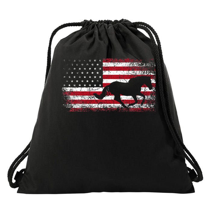 American Flag 4th Of July Horse Patriotic Drawstring Bag