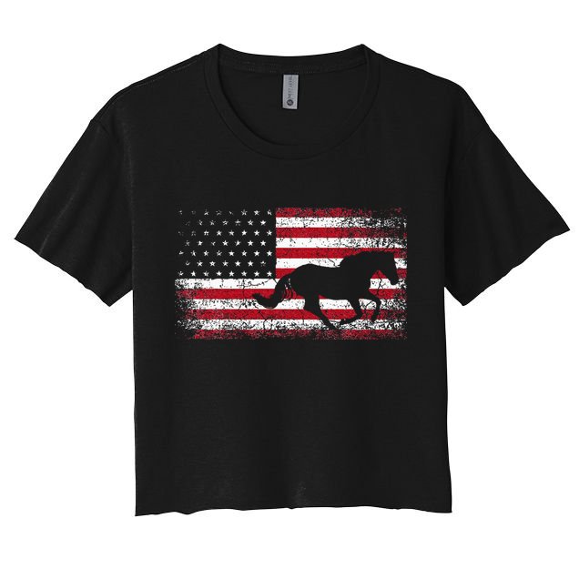 American Flag 4th Of July Horse Patriotic Crop Top