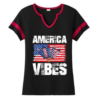 American Flag 4th Of July America Vibes Gift Ladies Halftime Notch Neck Tee