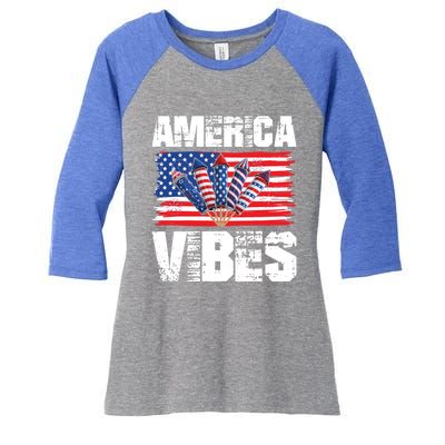 American Flag 4th Of July America Vibes Gift Women's Tri-Blend 3/4-Sleeve Raglan Shirt