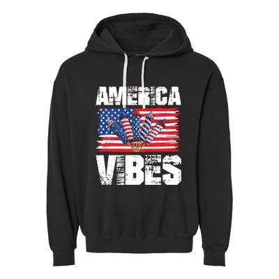 American Flag 4th Of July America Vibes Gift Garment-Dyed Fleece Hoodie