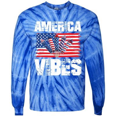 American Flag 4th Of July America Vibes Gift Tie-Dye Long Sleeve Shirt