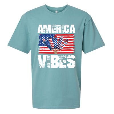 American Flag 4th Of July America Vibes Gift Sueded Cloud Jersey T-Shirt