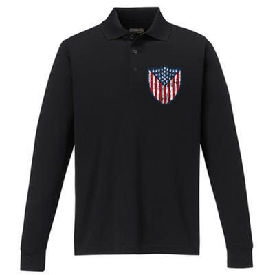 American Flag 4th Of July USA Veteran Military Army Soldier Performance Long Sleeve Polo