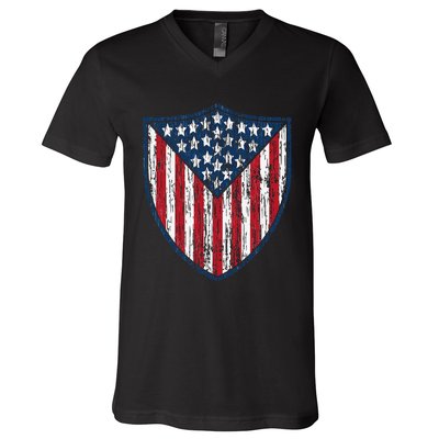 American Flag 4th Of July USA Veteran Military Army Soldier V-Neck T-Shirt