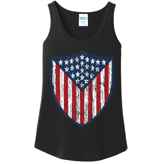 American Flag 4th Of July USA Veteran Military Army Soldier Ladies Essential Tank