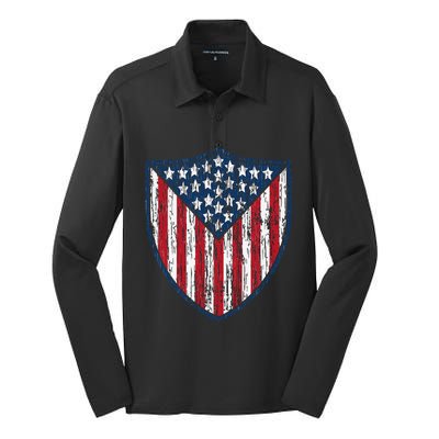 American Flag 4th Of July USA Veteran Military Army Soldier Silk Touch Performance Long Sleeve Polo