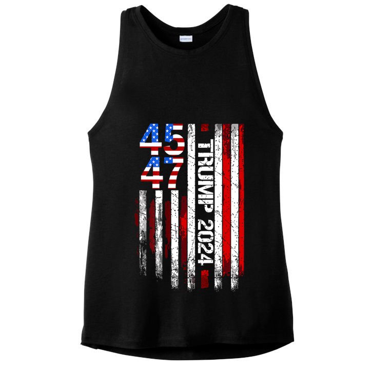 American Flag 45 47 Funny Trump 2024 Gift Ladies PosiCharge Tri-Blend Wicking Tank