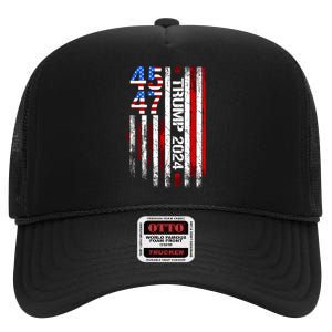 American Flag 45 47 Funny Trump 2024 Gift High Crown Mesh Back Trucker Hat