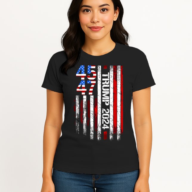 American Flag 45 47 Funny Trump 2024 Gift Womens T-Shirt