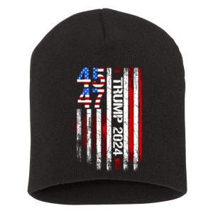 American Flag 45 47 Funny Trump 2024 Gift Short Acrylic Beanie