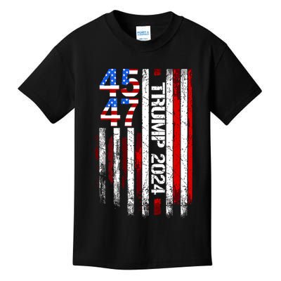American Flag 45 47 Funny Trump 2024 Gift Kids T-Shirt