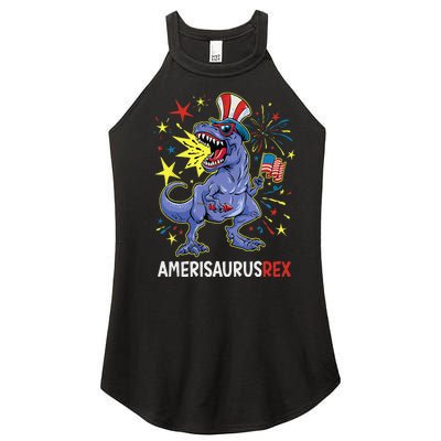 American Flag 4th of July T Rex Dinosaur Amerisaurus Rex Women’s Perfect Tri Rocker Tank