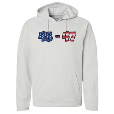 American Flag 45 & 47 Trump 2024 Republican Supporter Performance Fleece Hoodie