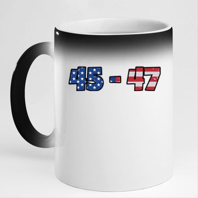 American Flag 45 & 47 Trump 2024 Republican Supporter 11oz Black Color Changing Mug