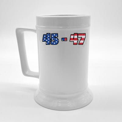 American Flag 45 & 47 Trump 2024 Republican Supporter Beer Stein