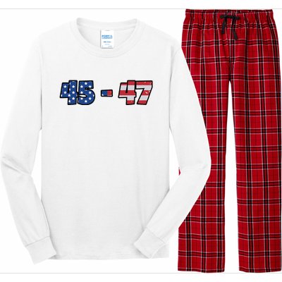 American Flag 45 & 47 Trump 2024 Republican Supporter Long Sleeve Pajama Set