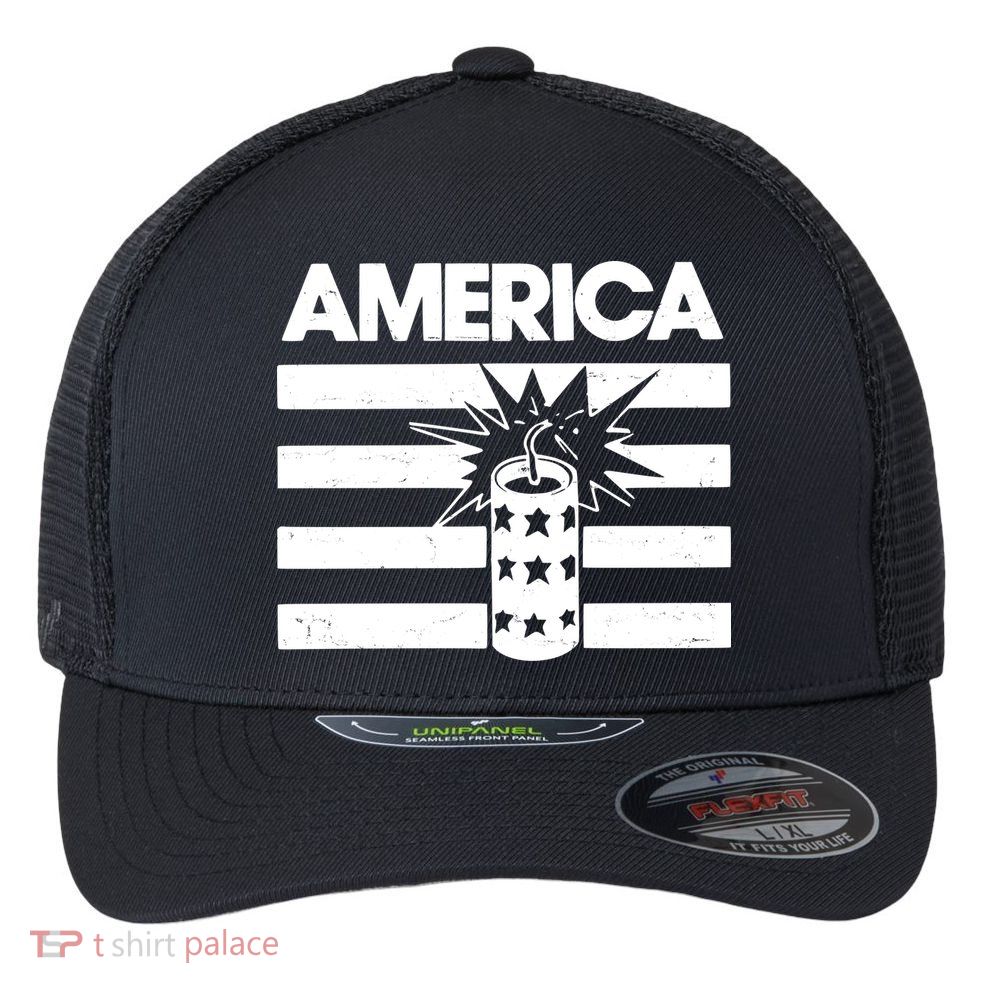 America Firework 4th Of July Flag Flexfit Unipanel Trucker Cap