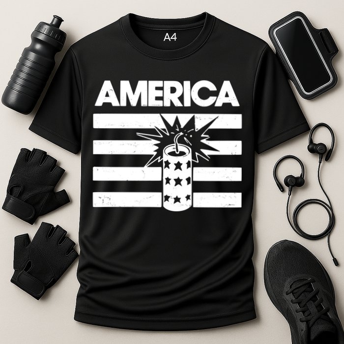 America Firework 4th Of July Flag Cooling Performance Crew T-Shirt