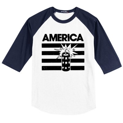 America Firework 4th Of July Flag Baseball Sleeve Shirt